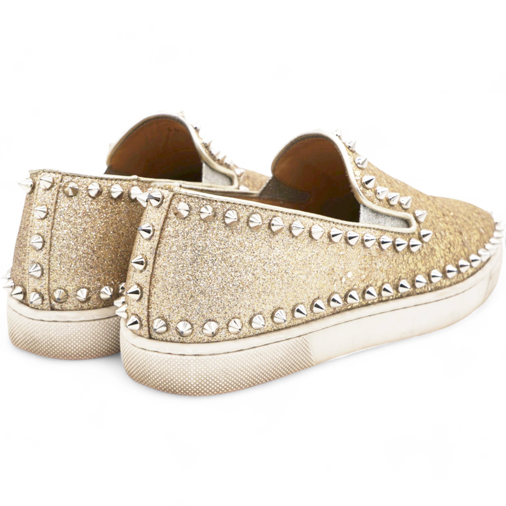 Glitter Gold Leather Pik Boat Slip On Sneakers Size 34.5