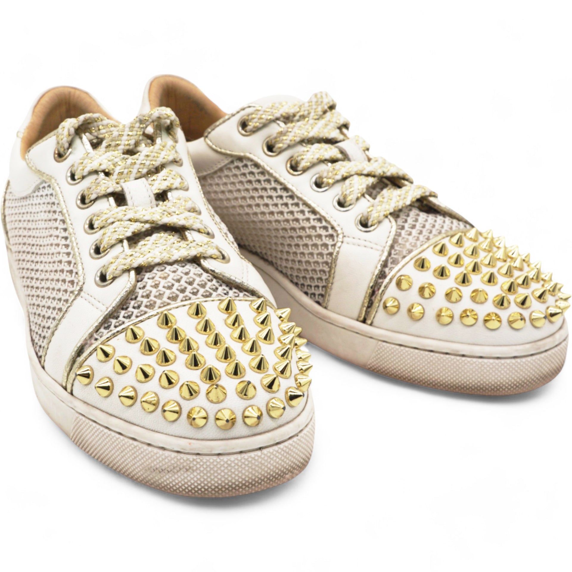 Louboutin white spikes best sale