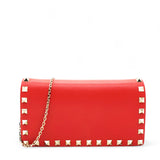 Garavani Vitello Small Rockstud Flap Wallet on Chain Red