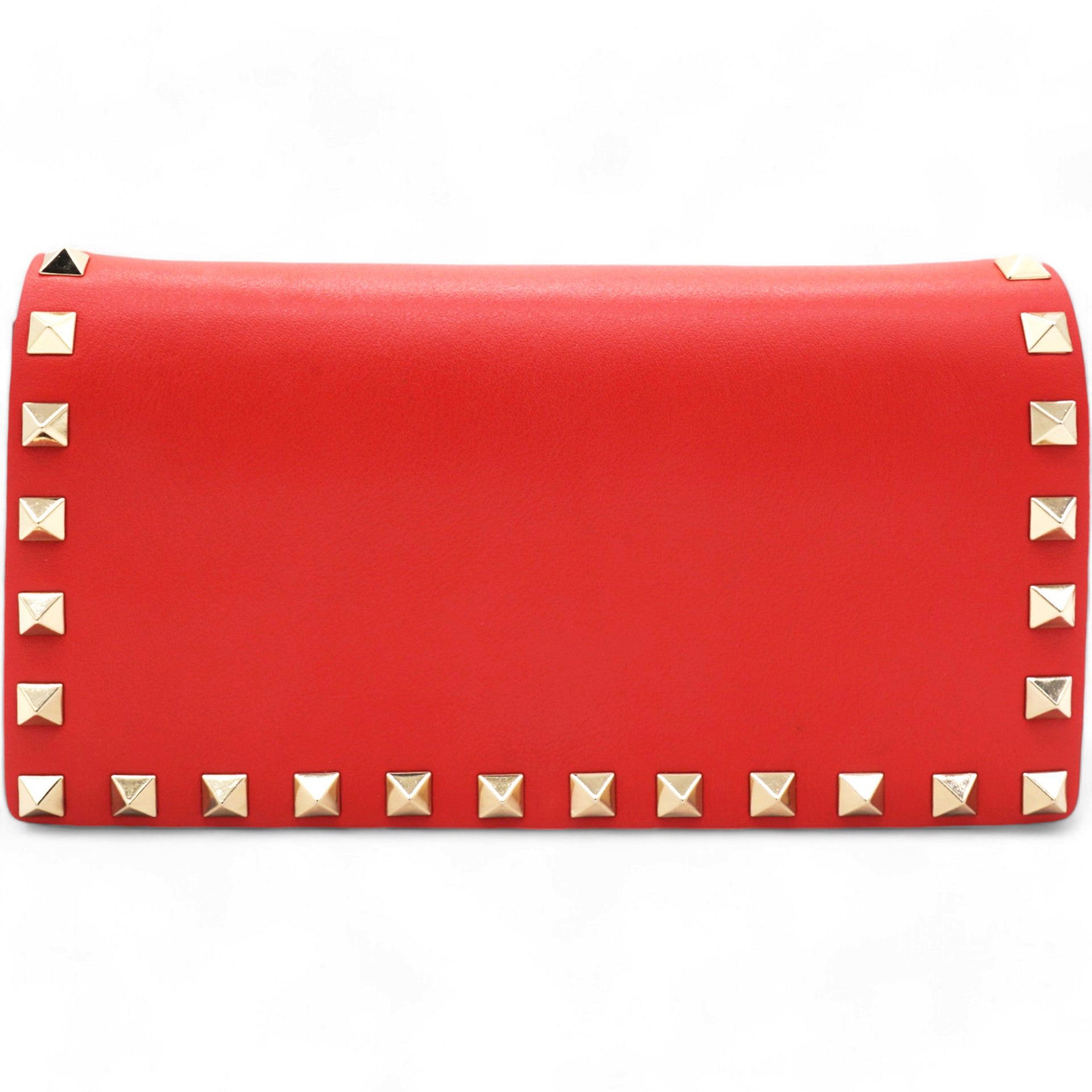 Garavani Vitello Small Rockstud Flap Wallet on Chain Red