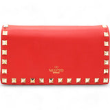 Garavani Vitello Small Rockstud Flap Wallet on Chain Red