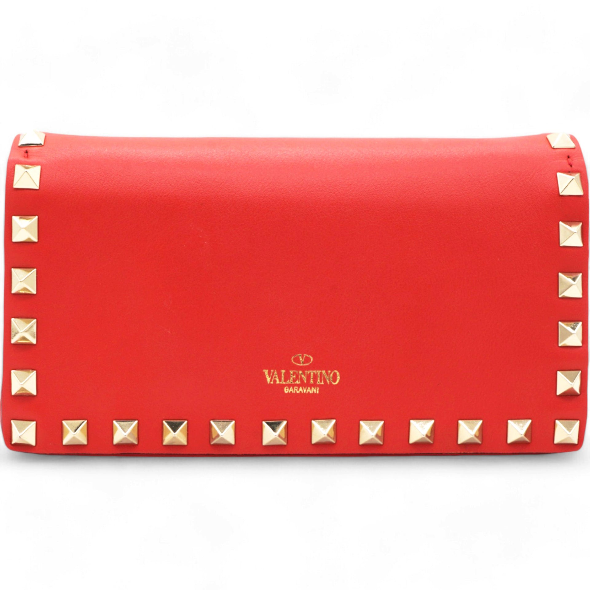 Garavani Vitello Small Rockstud Flap Wallet on Chain Red