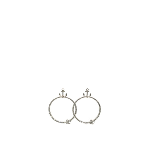 Crystal Anchor CC Hoop Earrings Silver