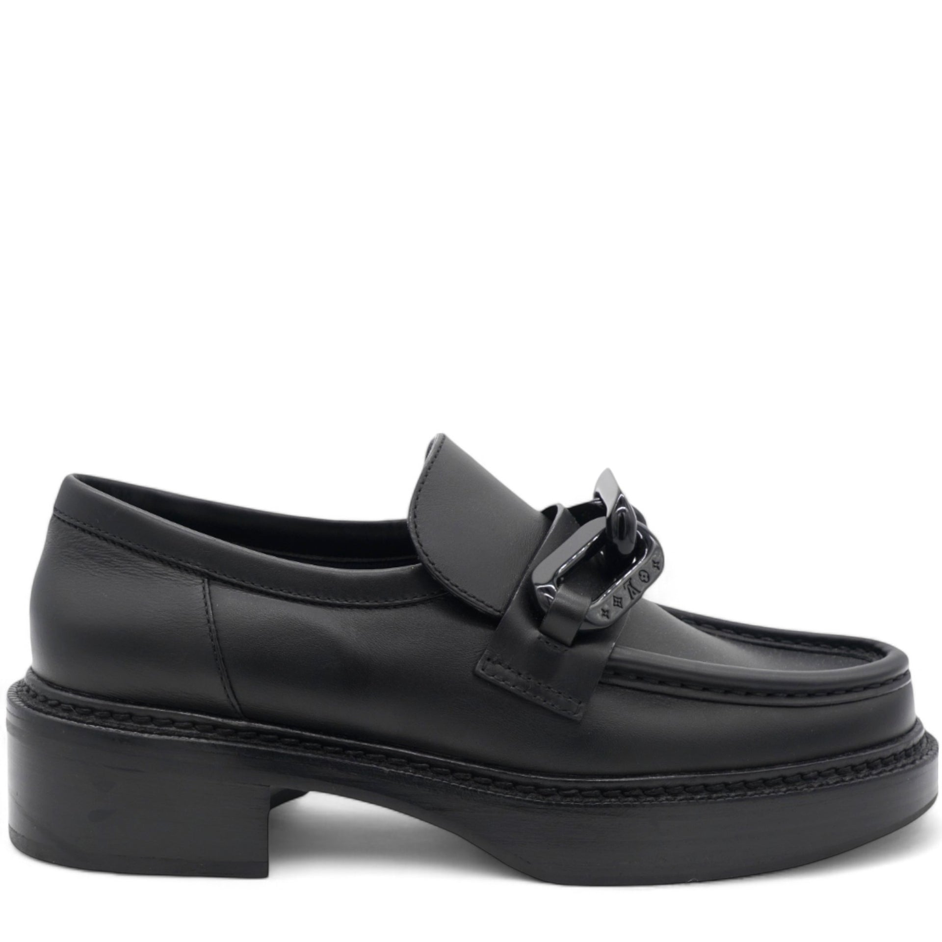 Calfskin Oversized Chain Academy Loafers Black Size 38.5