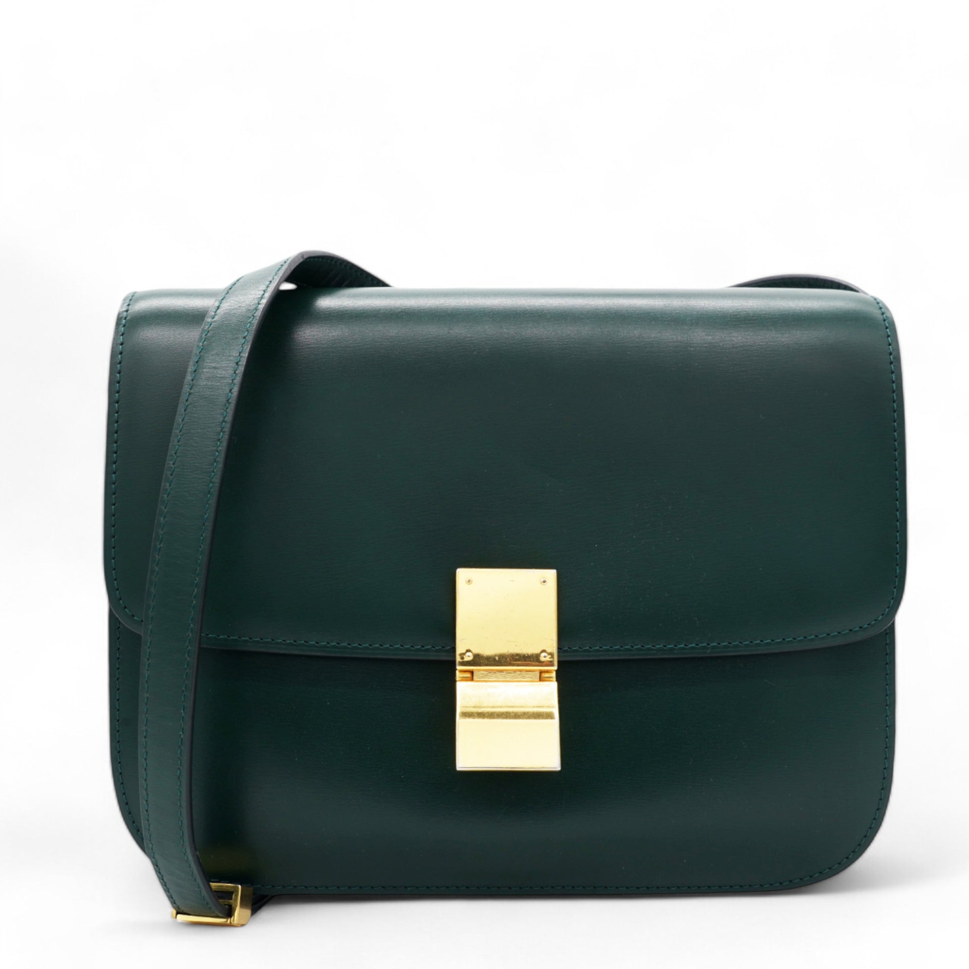 Spazzolato Calfskin Classic Box Medium Flap Bag Dark Green