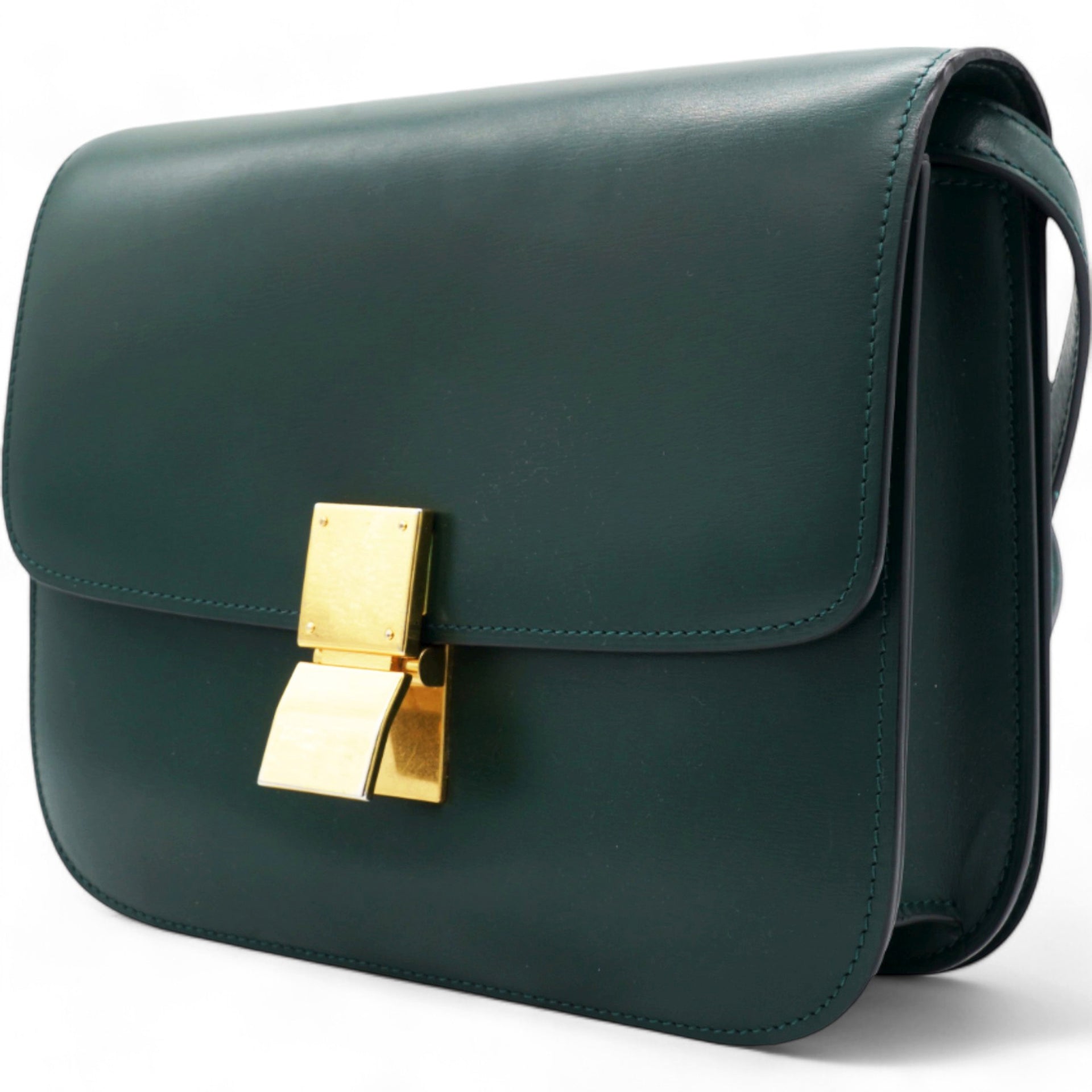 Spazzolato Calfskin Classic Box Medium Flap Bag Dark Green