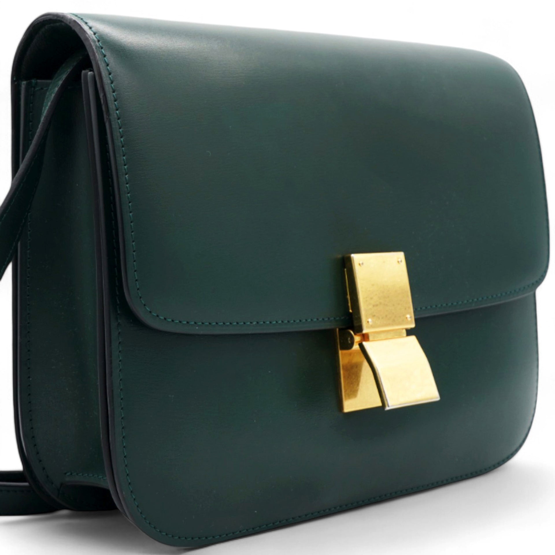 Spazzolato Calfskin Classic Box Medium Flap Bag Dark Green