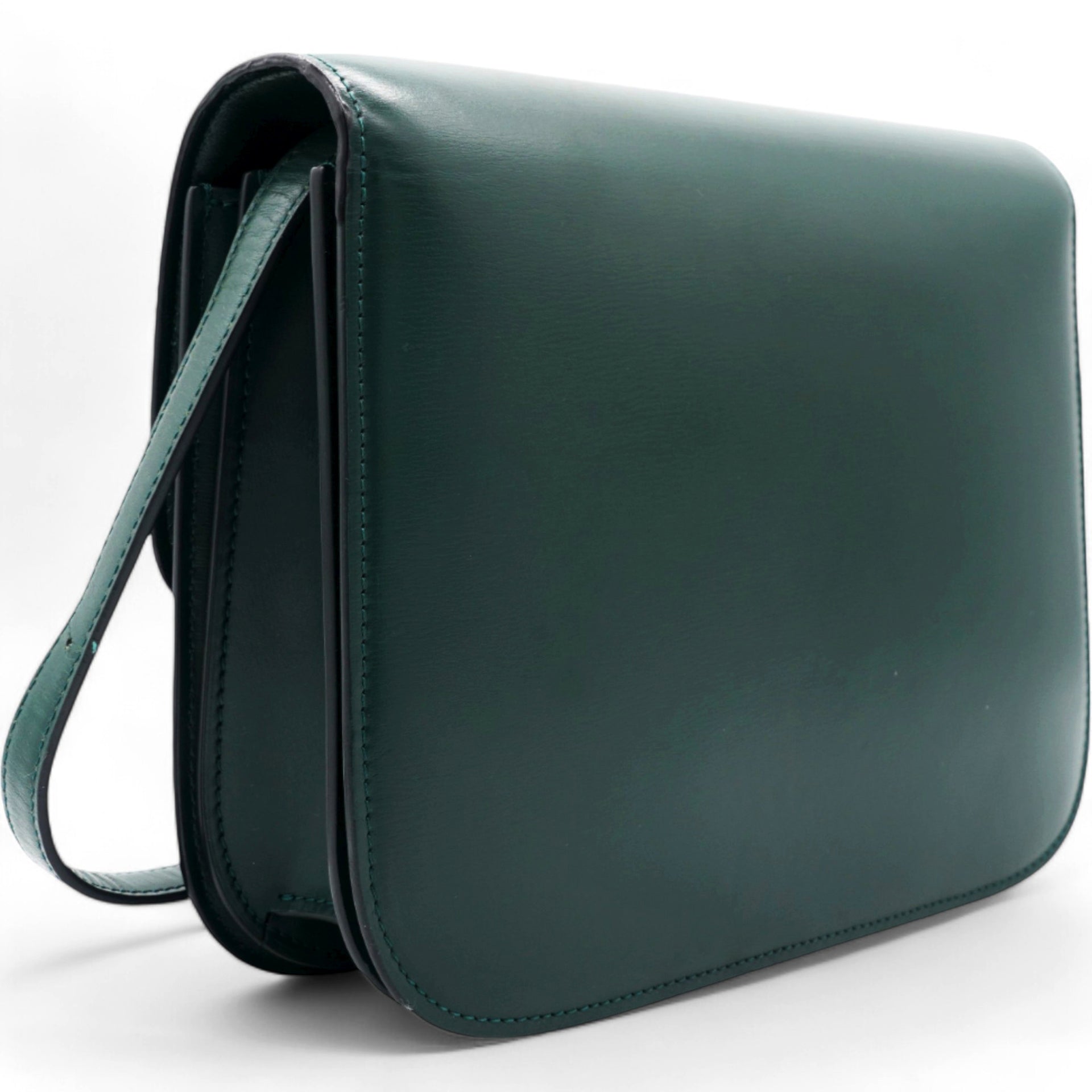 Spazzolato Calfskin Classic Box Medium Flap Bag Dark Green