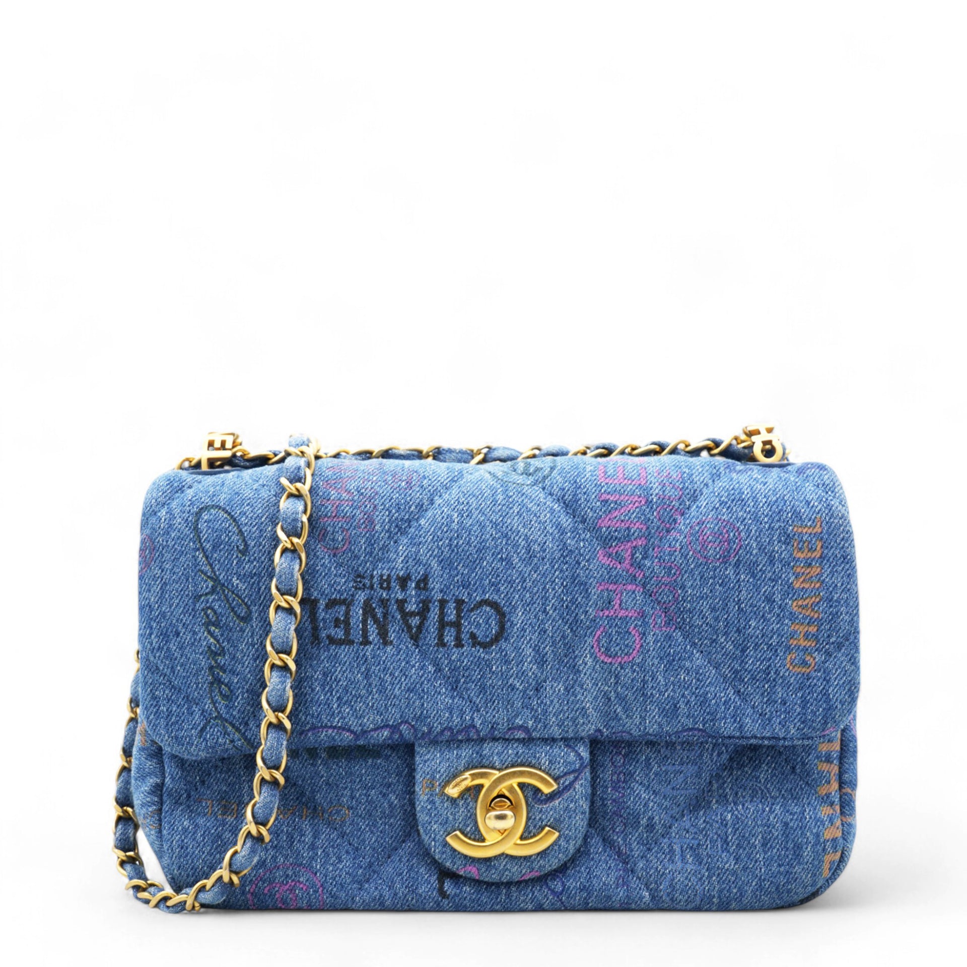 Denim Quilted Mini Denim Mood Rectangular Flap Blue Multicolor