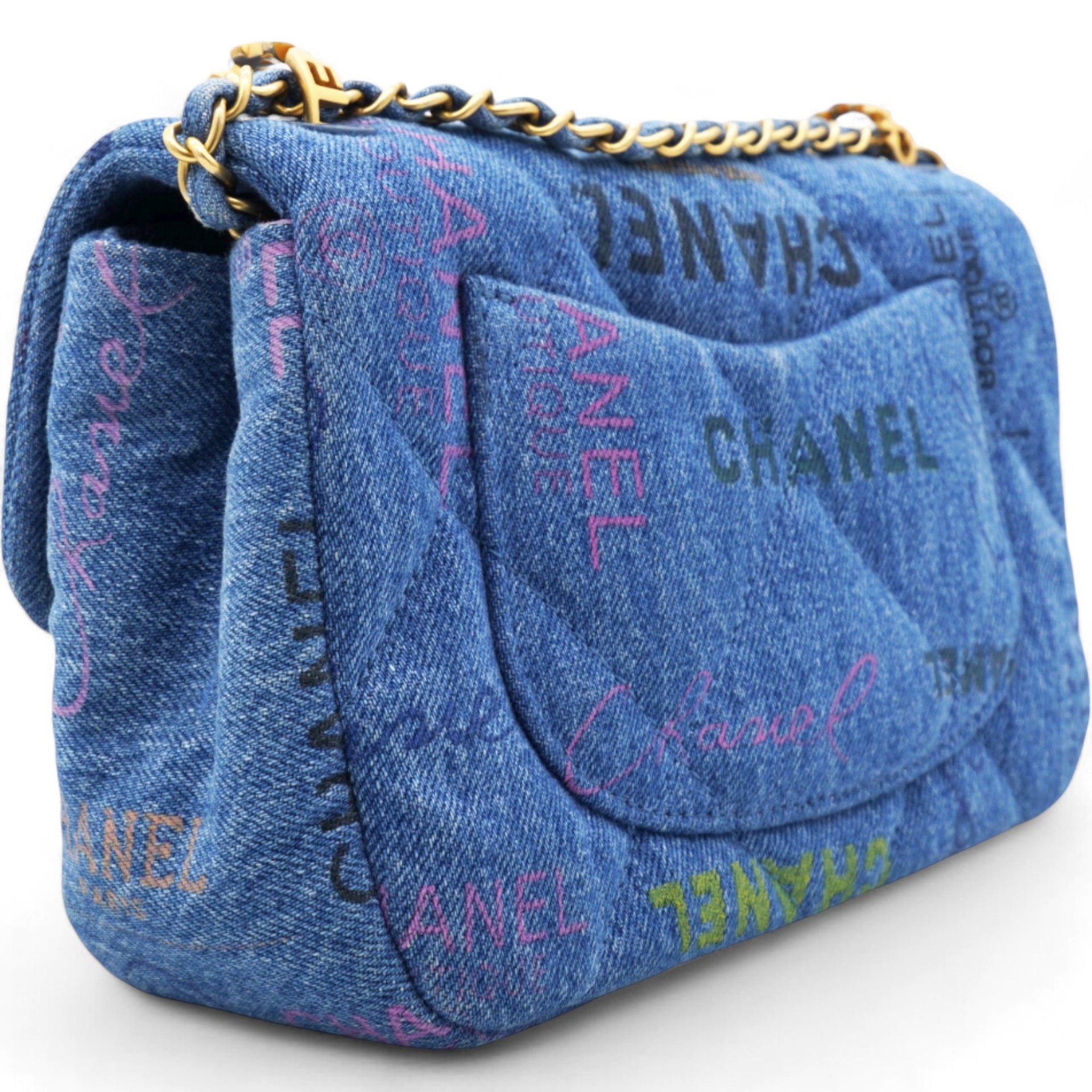 Denim Quilted Mini Denim Mood Rectangular Flap Blue Multicolor