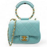 Pale Blue Quilted Lambskin In The Loop Top Handle Mini Flap Bag