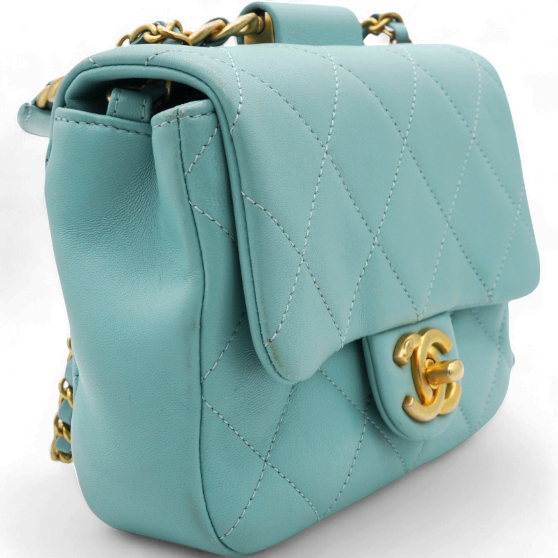 Pale Blue Quilted Lambskin In The Loop Top Handle Mini Flap Bag