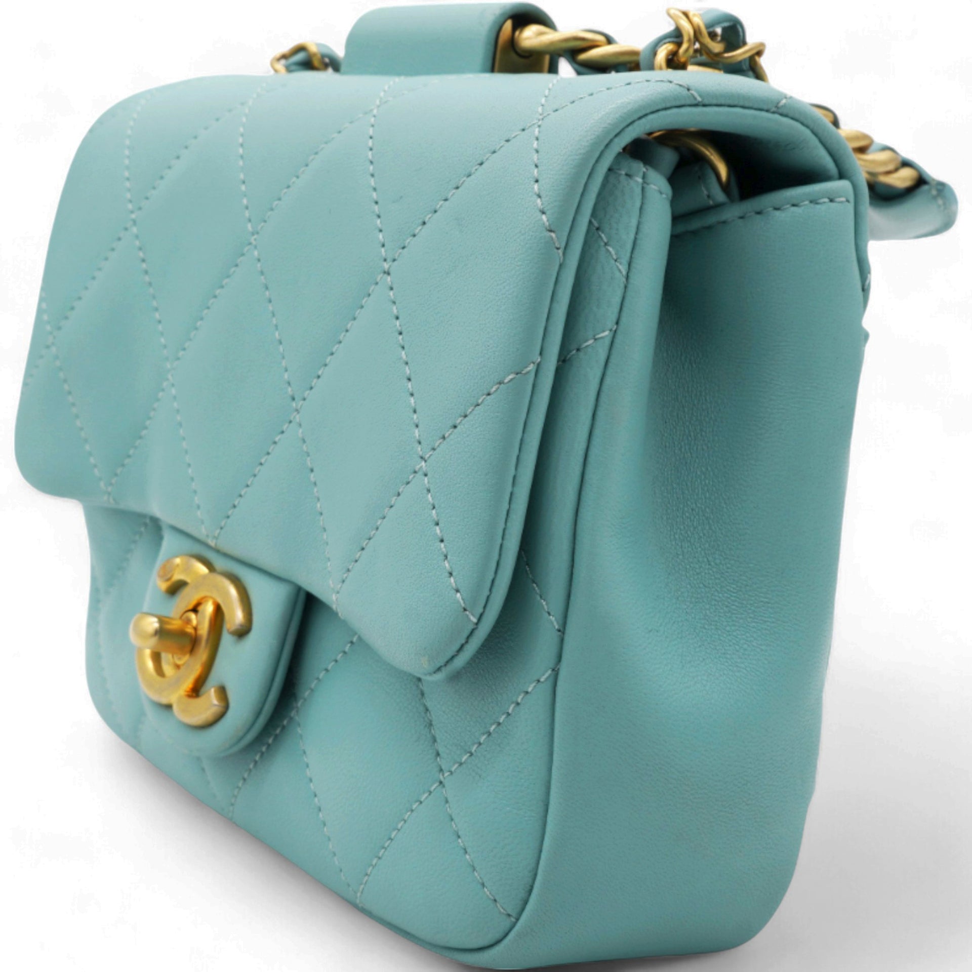 Pale Blue Quilted Lambskin In The Loop Top Handle Mini Flap Bag