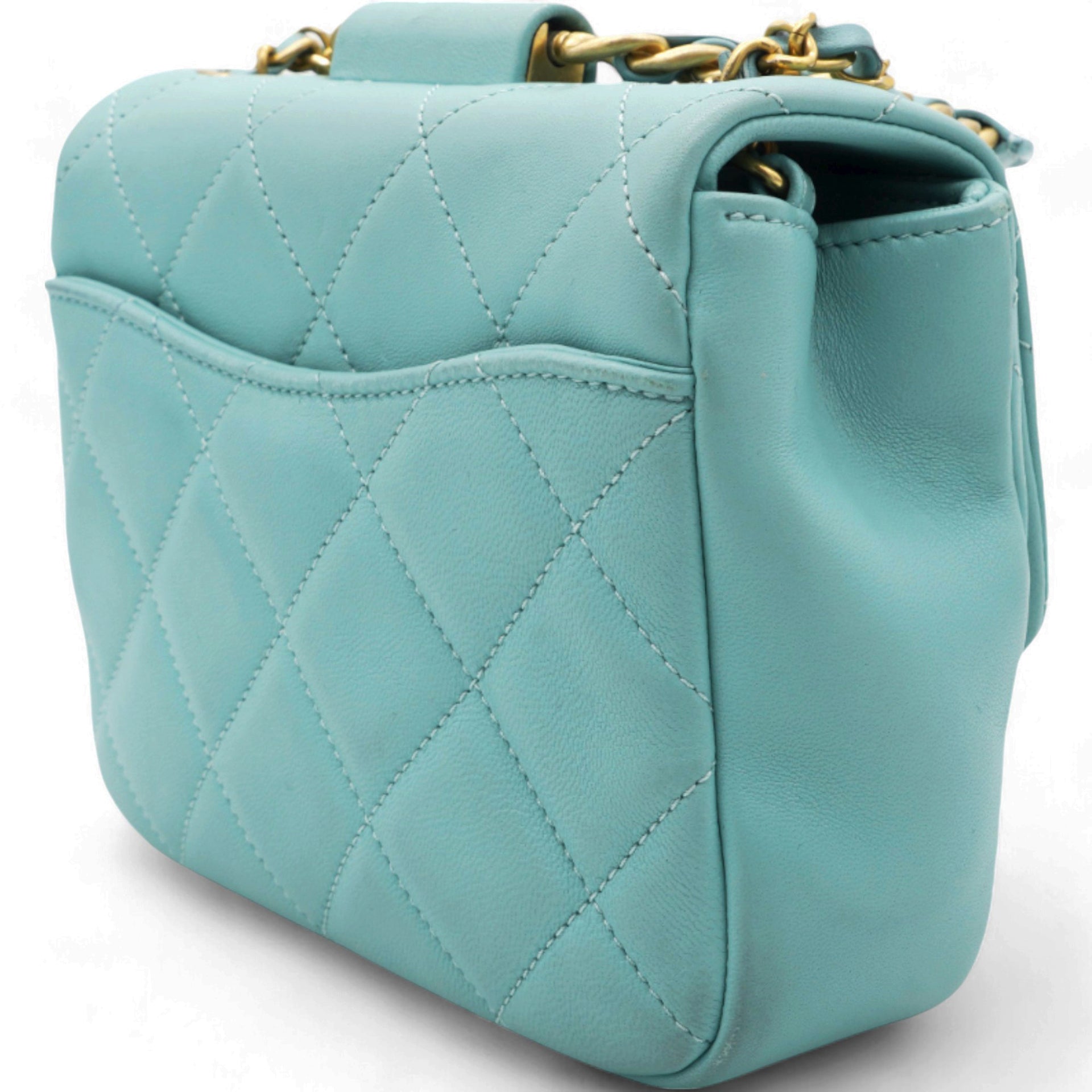 Pale Blue Quilted Lambskin In The Loop Top Handle Mini Flap Bag