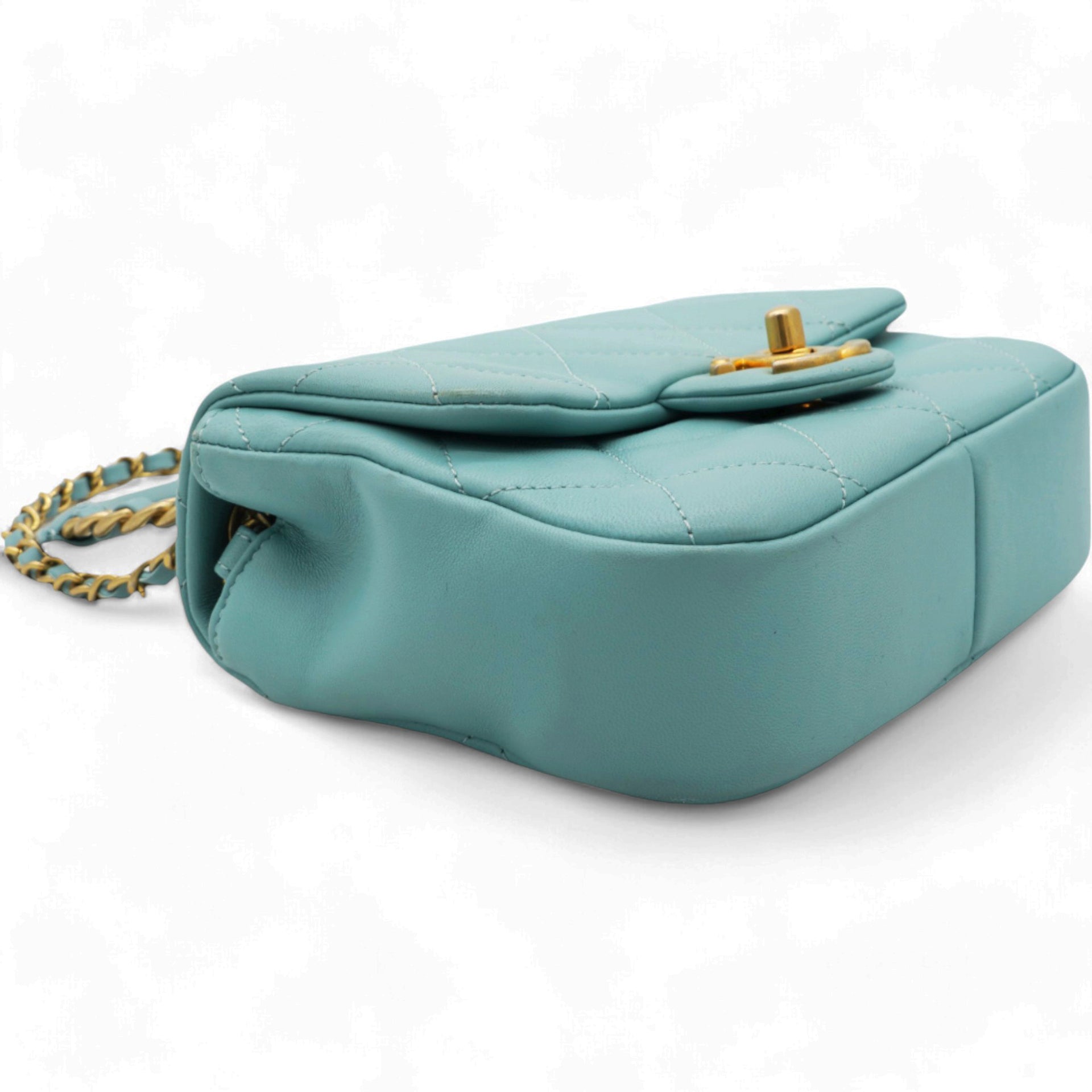 Pale Blue Quilted Lambskin In The Loop Top Handle Mini Flap Bag