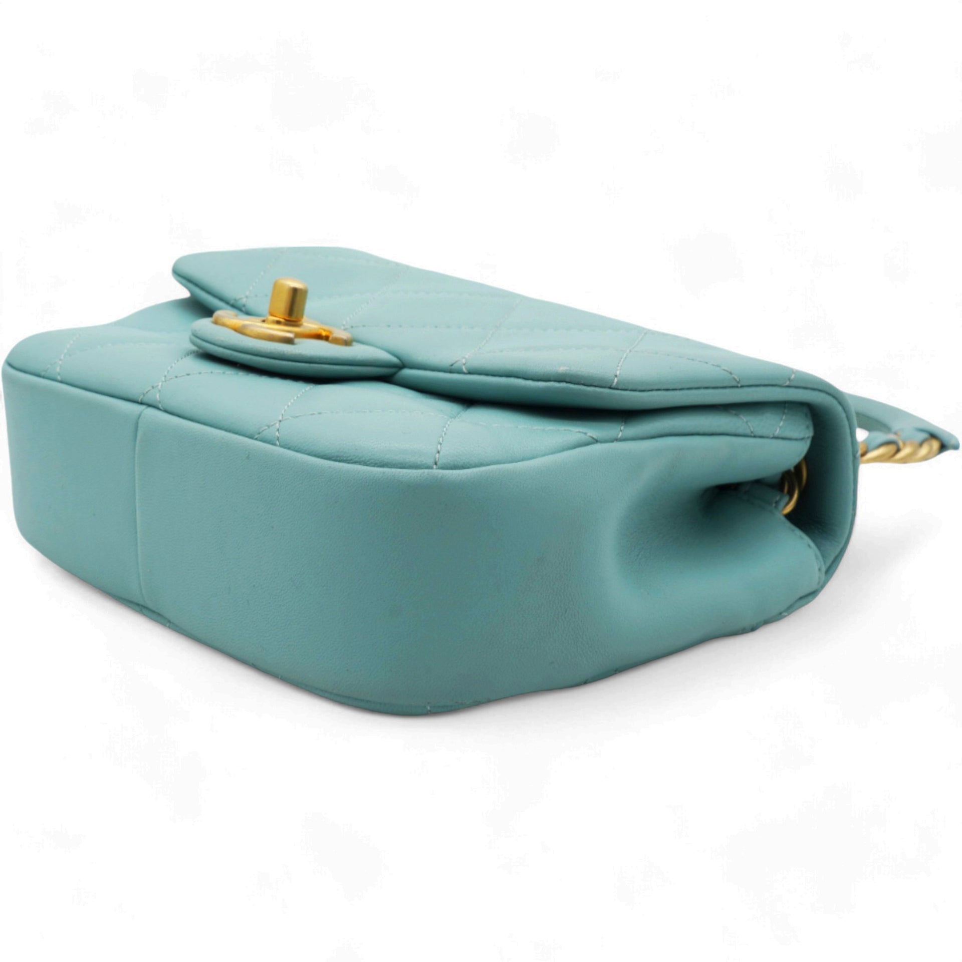 Pale Blue Quilted Lambskin In The Loop Top Handle Mini Flap Bag