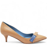 Beige/Blue Leather Bow Pumps Size 38