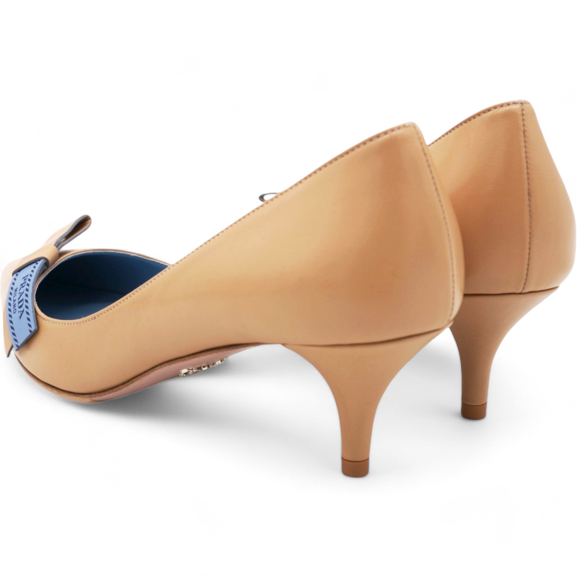 Beige/Blue Leather Bow Pumps Size 38