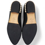 Pearl-Embellished Flats in Black Leather Size 38