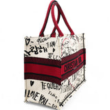 Canvas Embroidered Medium Dioramour Graffiti Book Tote Latte Multicolor