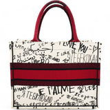 Canvas Embroidered Medium Dioramour Graffiti Book Tote Latte Multicolor