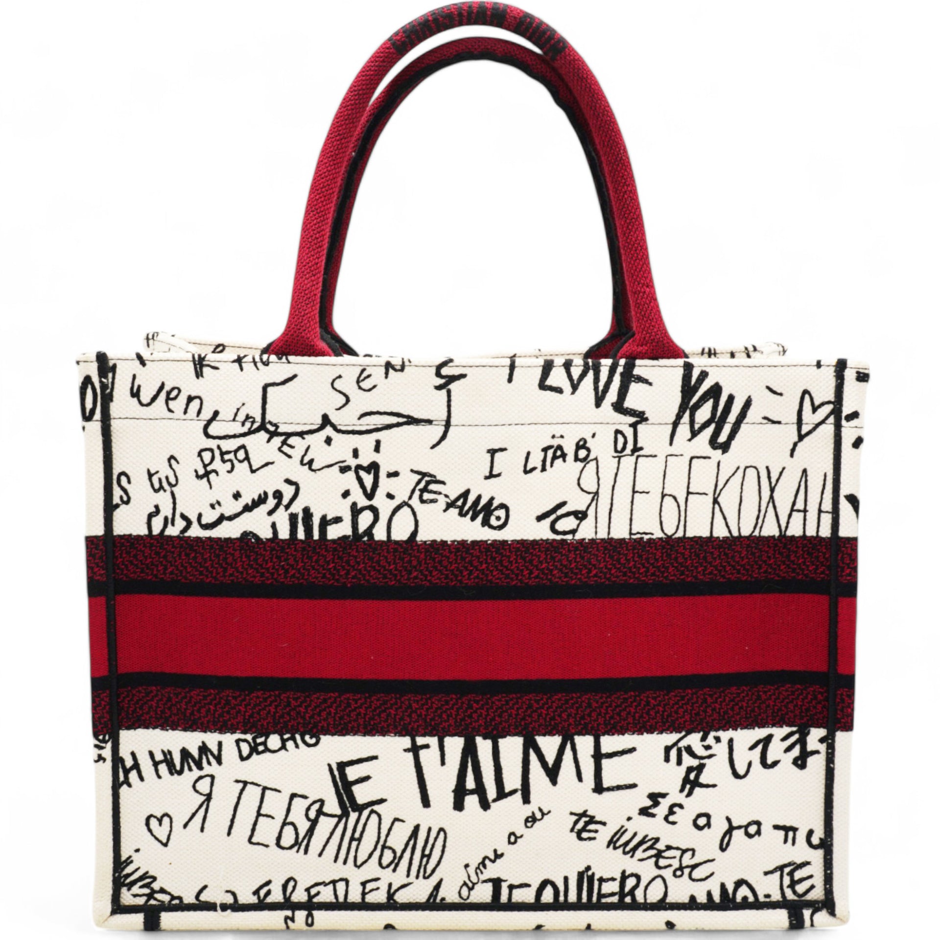 Canvas Embroidered Medium Dioramour Graffiti Book Tote Latte Multicolor