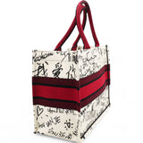 Canvas Embroidered Medium Dioramour Graffiti Book Tote Latte Multicolor