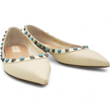 Garavani  Pebbled Calfskin Rockstud Rolling Ballerina Flats Ivory Size 37