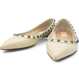 Garavani  Pebbled Calfskin Rockstud Rolling Ballerina Flats Ivory Size 37