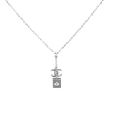 Pearl Rhinestone CC Logo Square Pendant Silver Pendant Necklace