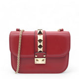 Vitello Mini Glam Lock Rockstud Flap Red