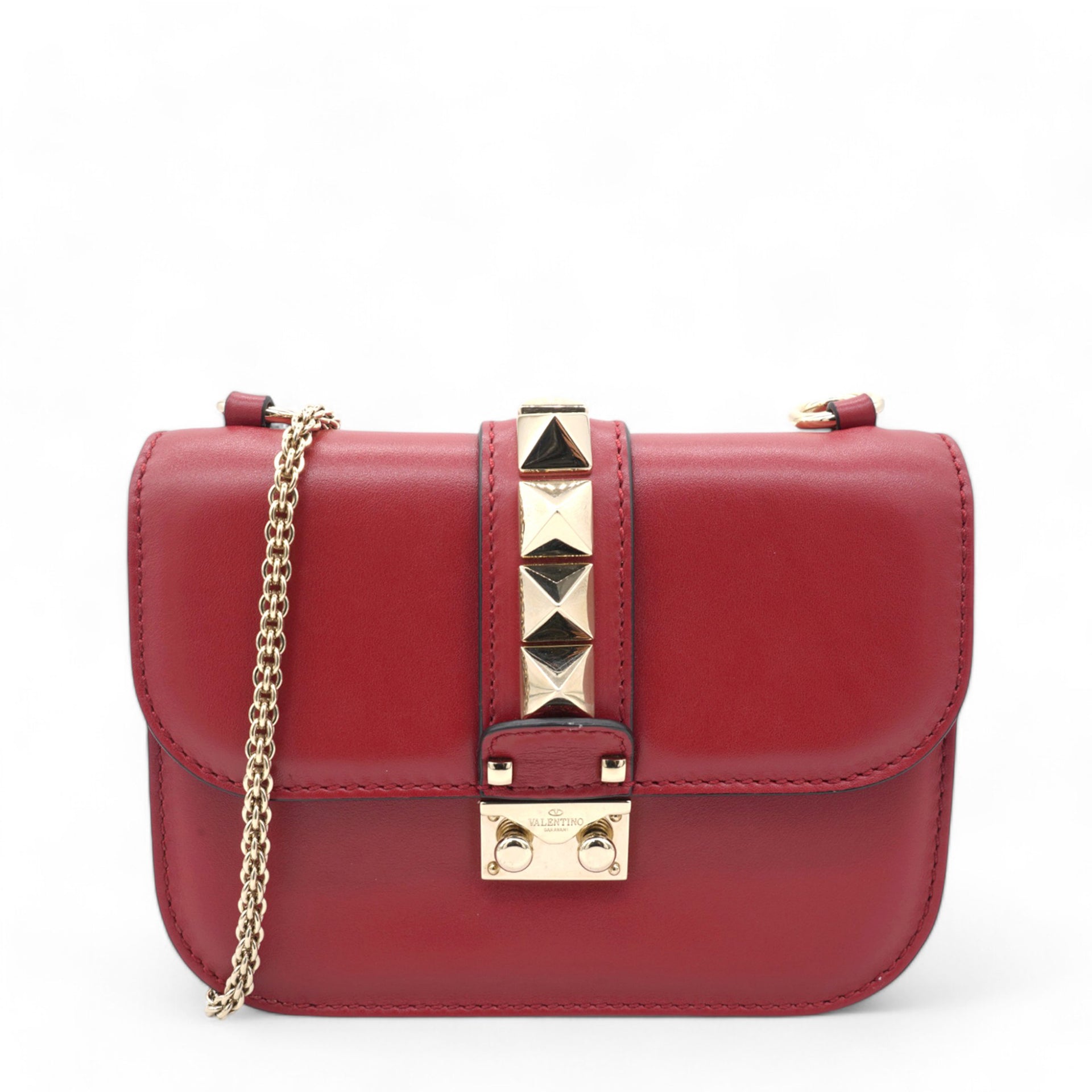 Vitello Mini Glam Lock Rockstud Flap Red