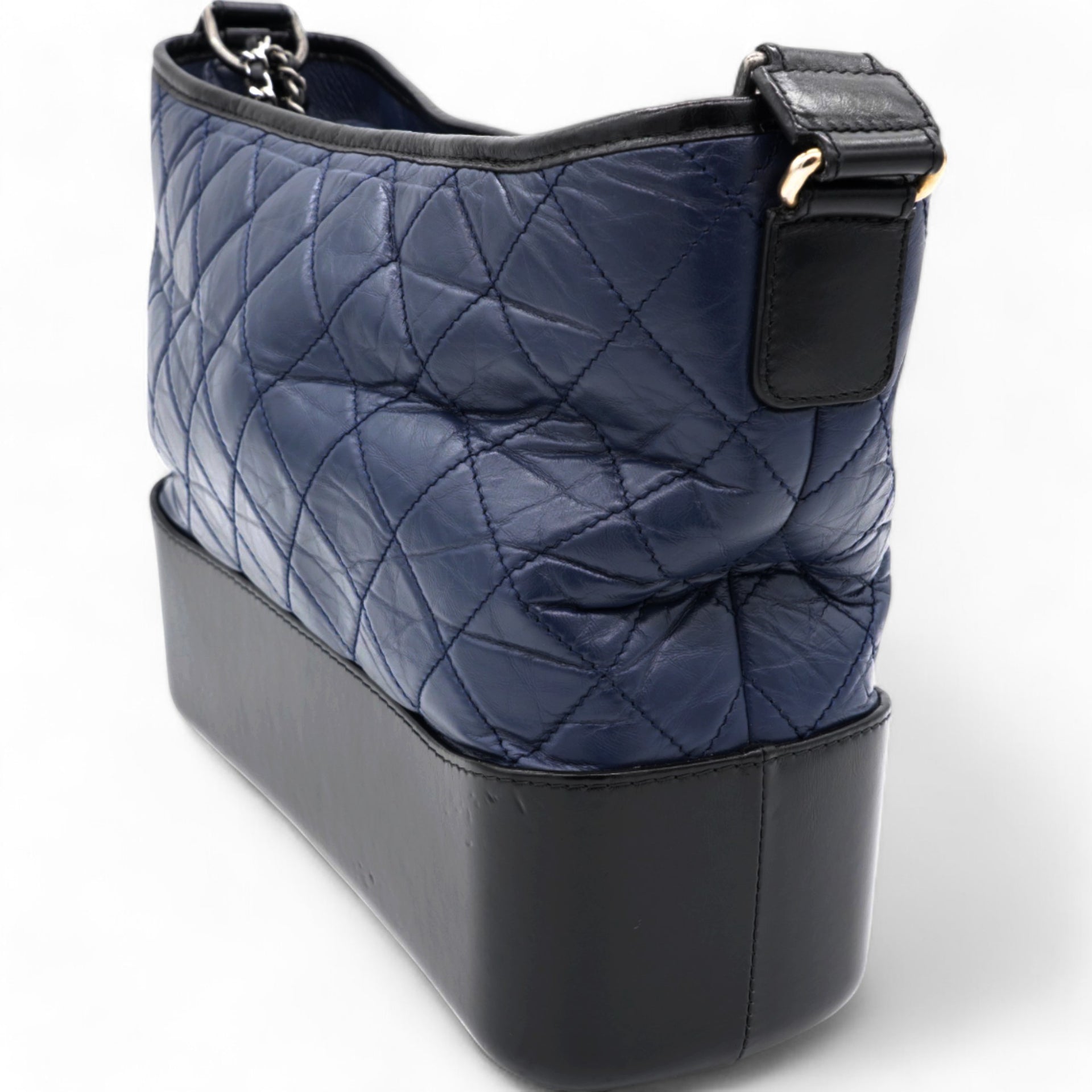 Navy/Black Aged Calfskin Quilted Medium Gabrielle Hobo