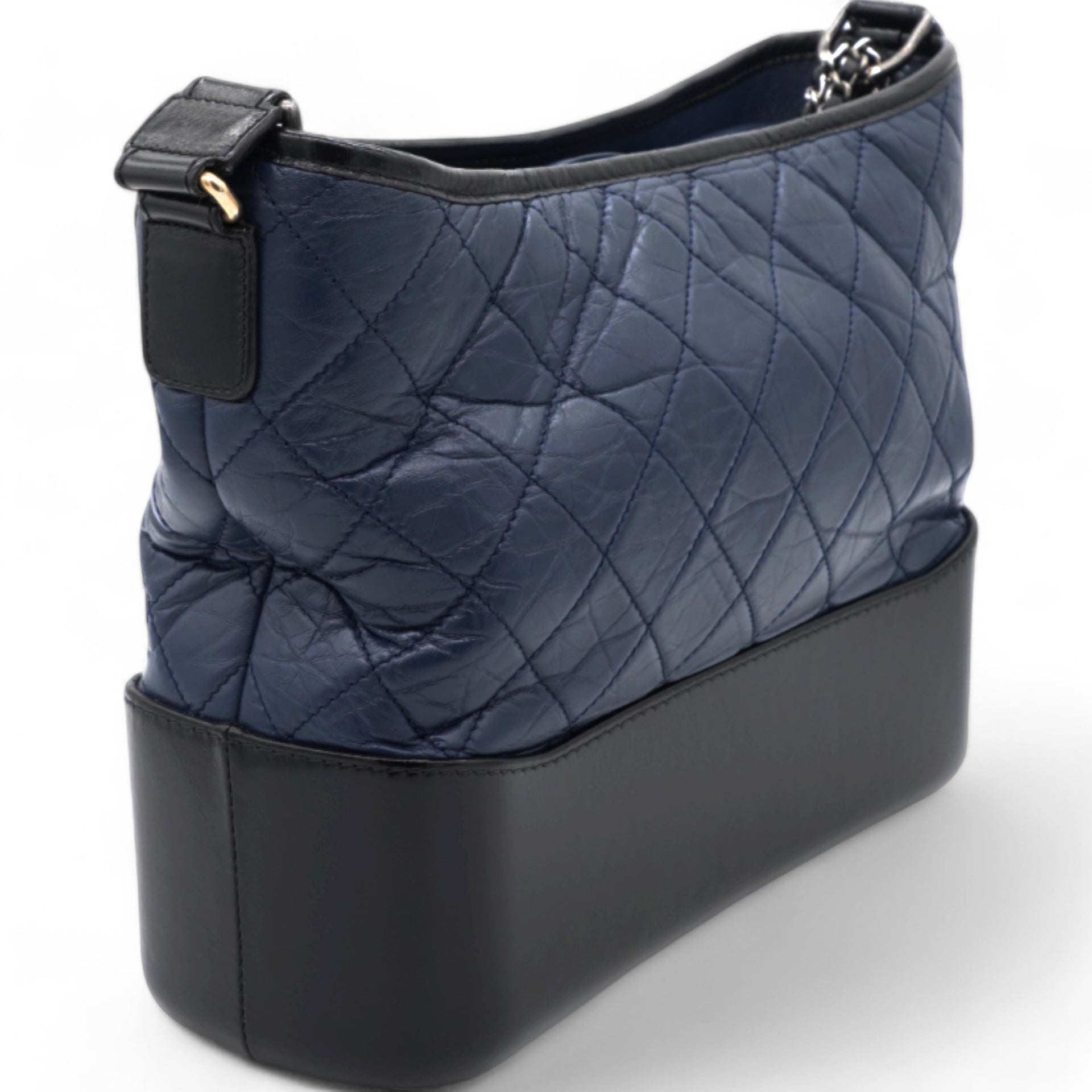 Navy/Black Aged Calfskin Quilted Medium Gabrielle Hobo