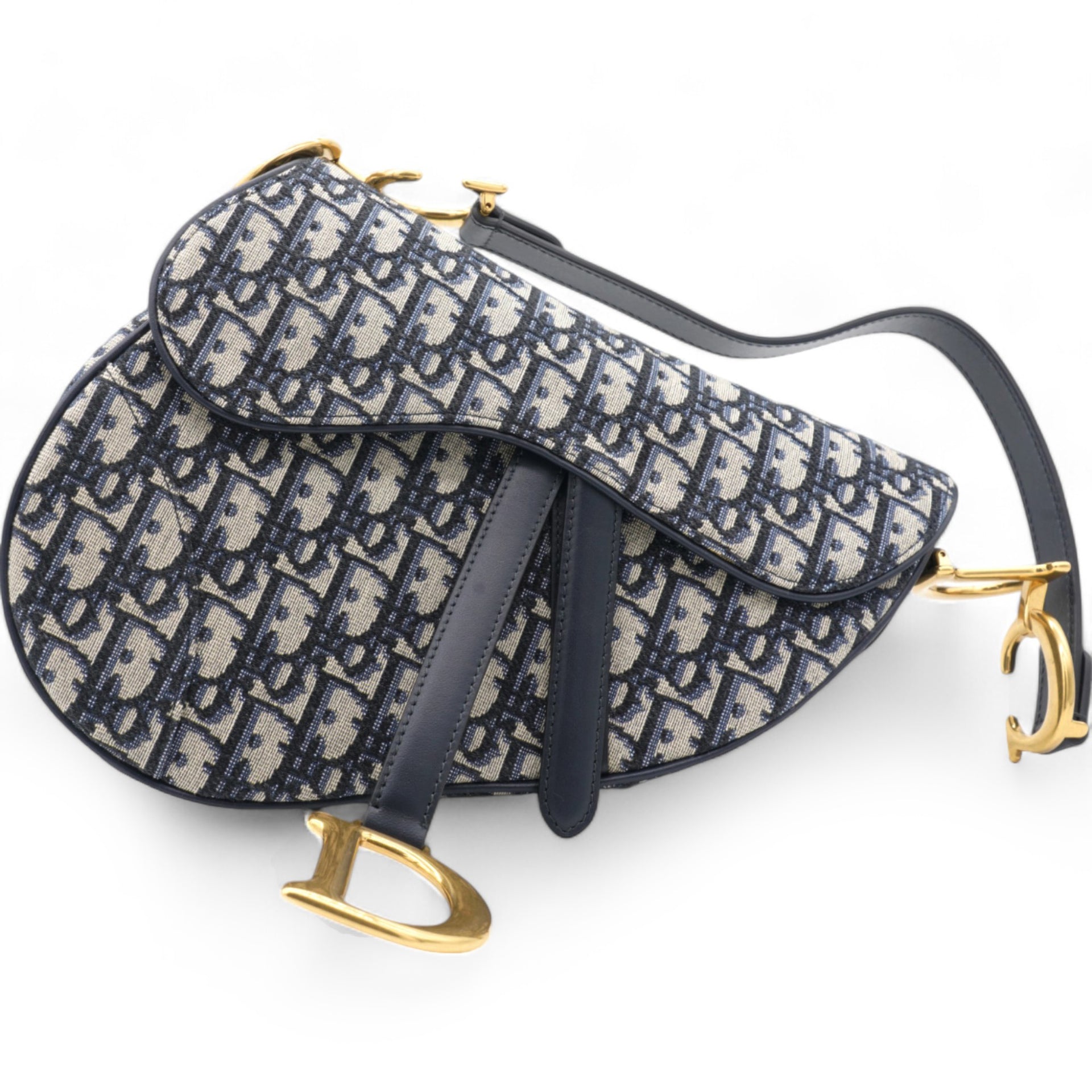 Blue Oblique Jacquard Medium Saddle Bag