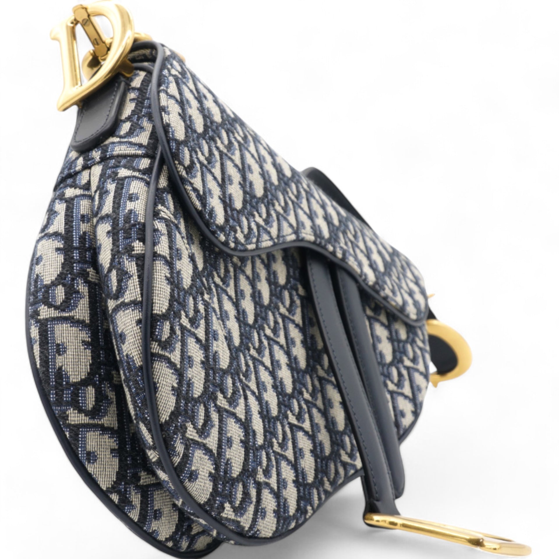 Blue Oblique Jacquard Medium Saddle Bag