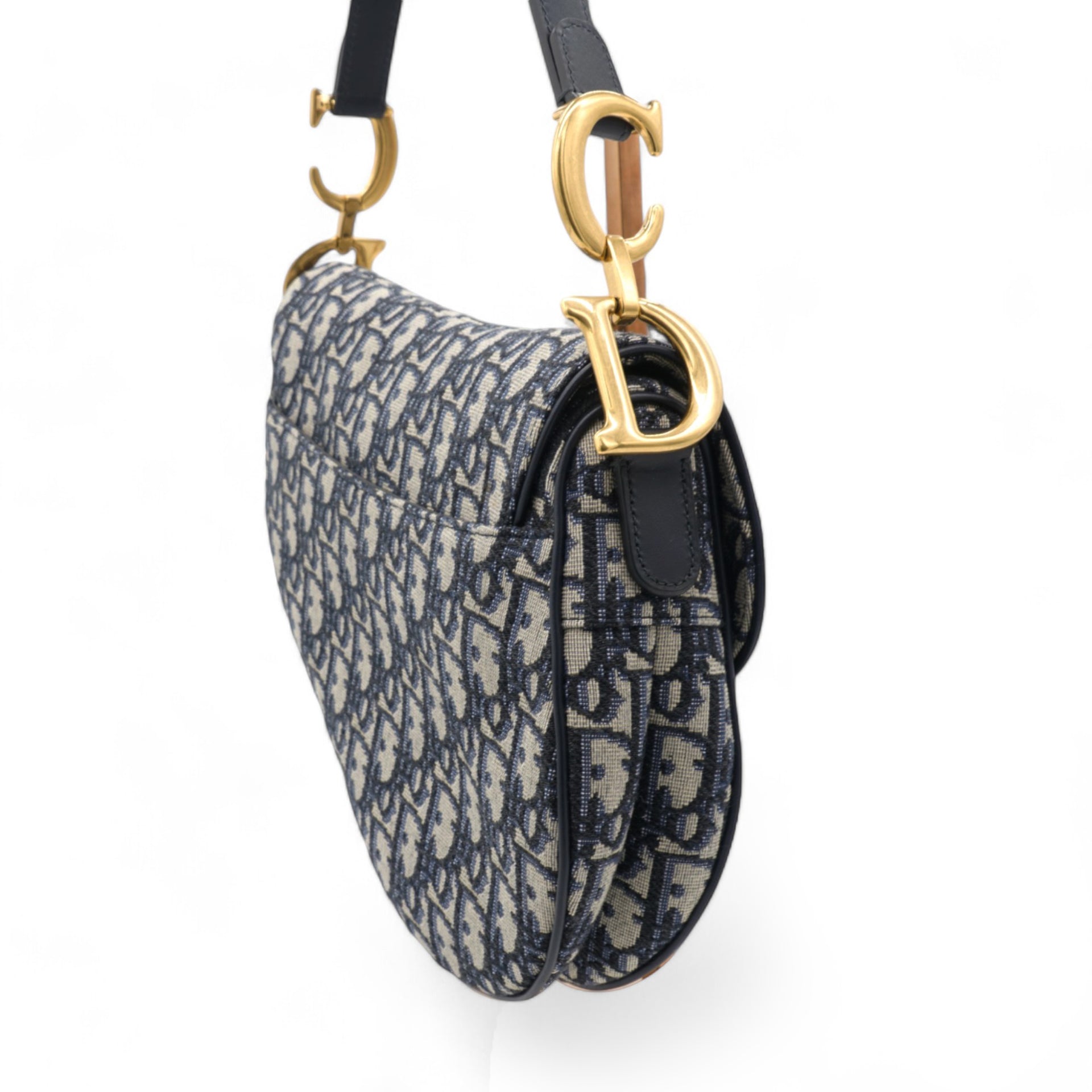 Blue Oblique Jacquard Medium Saddle Bag