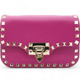 Vitello Rockstud Flap Saddle Crossbody Bag Fuxia Mini