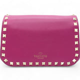 Vitello Rockstud Flap Saddle Crossbody Bag Fuxia Mini