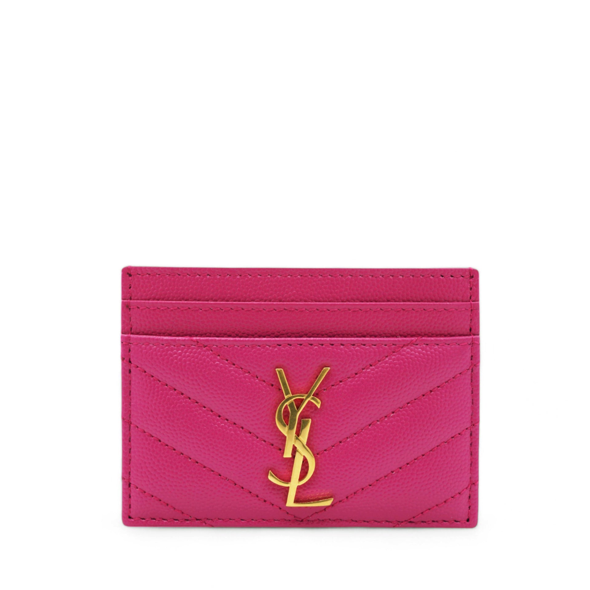 Grain De Poudre Matelasse Chevron Monogram Credit Card Case Fresh Fuxia