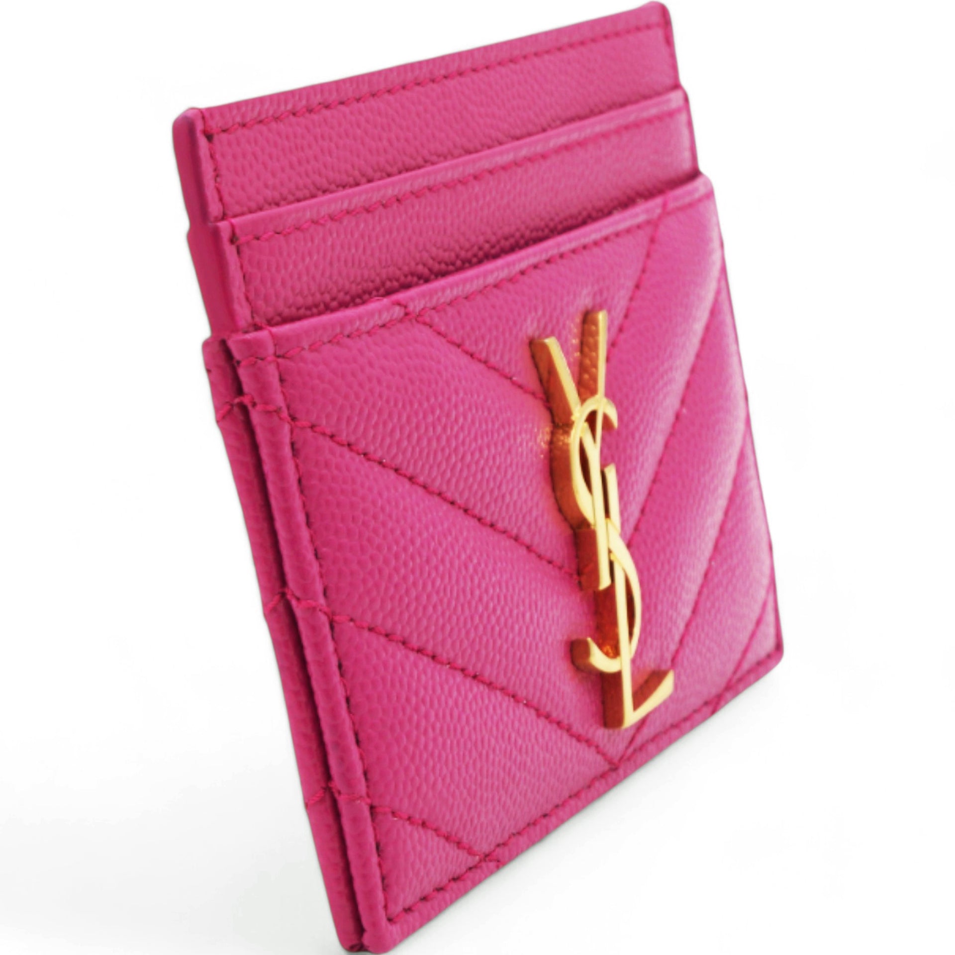 Grain De Poudre Matelasse Chevron Monogram Credit Card Case Fresh Fuxia