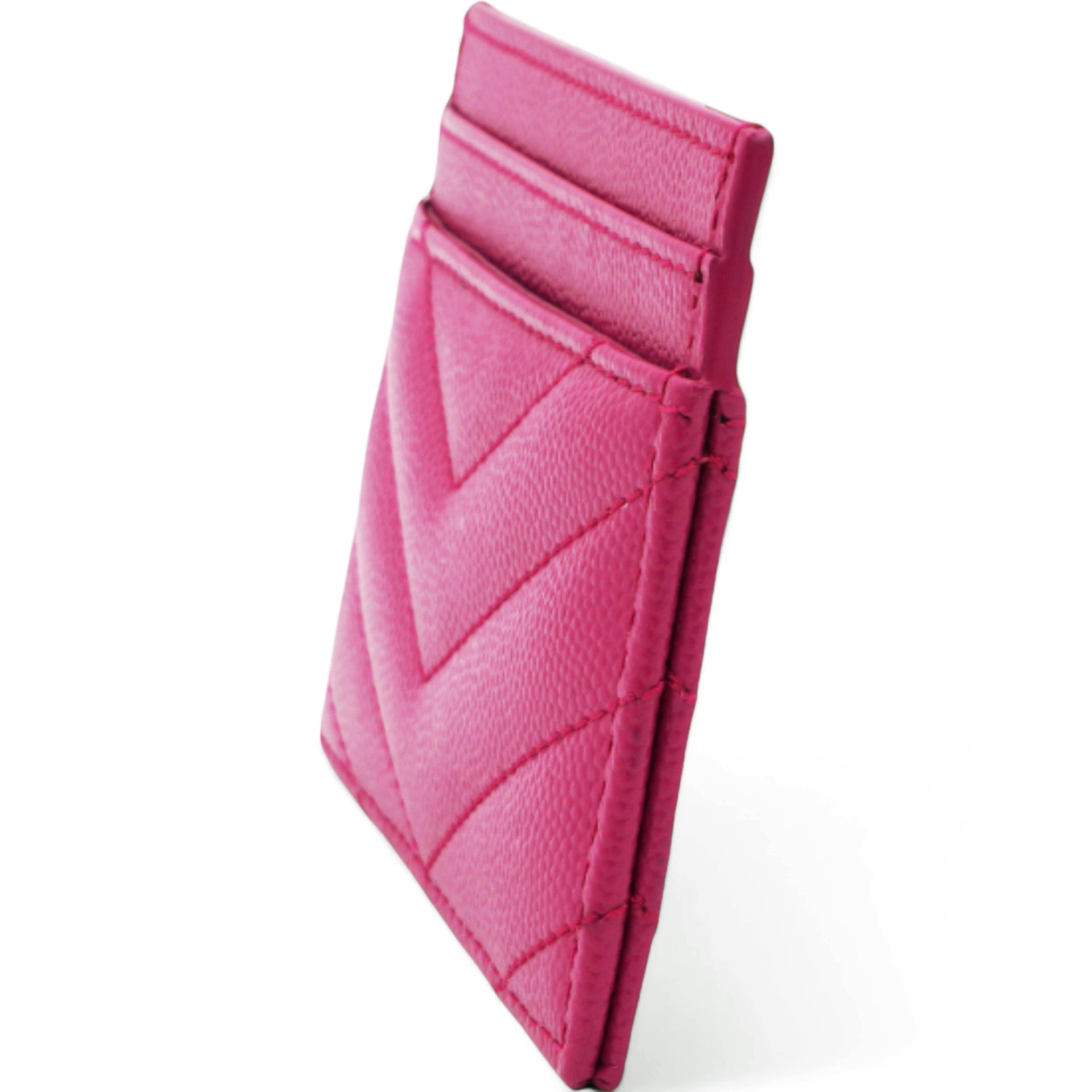 Grain De Poudre Matelasse Chevron Monogram Credit Card Case Fresh Fuxia