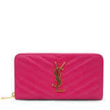 Grain De Poudre Matelasse Chevron Monogram Zip Around Wallet Fuchsia