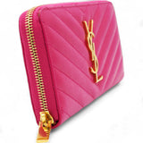 Grain De Poudre Matelasse Chevron Monogram Zip Around Wallet Fuchsia