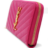 Grain De Poudre Matelasse Chevron Monogram Zip Around Wallet Fuchsia