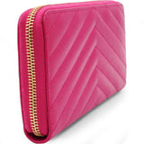 Grain De Poudre Matelasse Chevron Monogram Zip Around Wallet Fuchsia