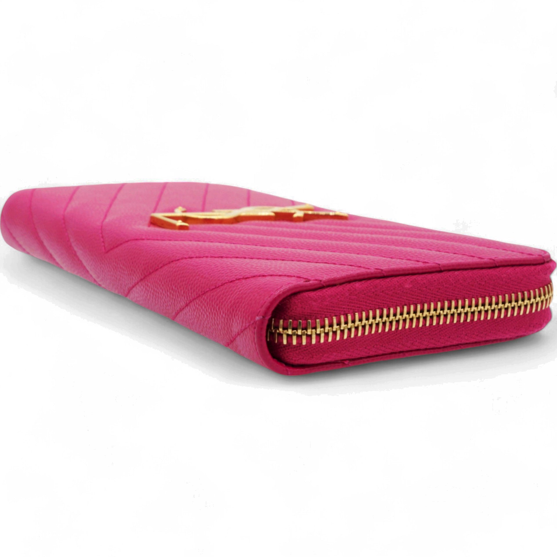 Grain De Poudre Matelasse Chevron Monogram Zip Around Wallet Fuchsia