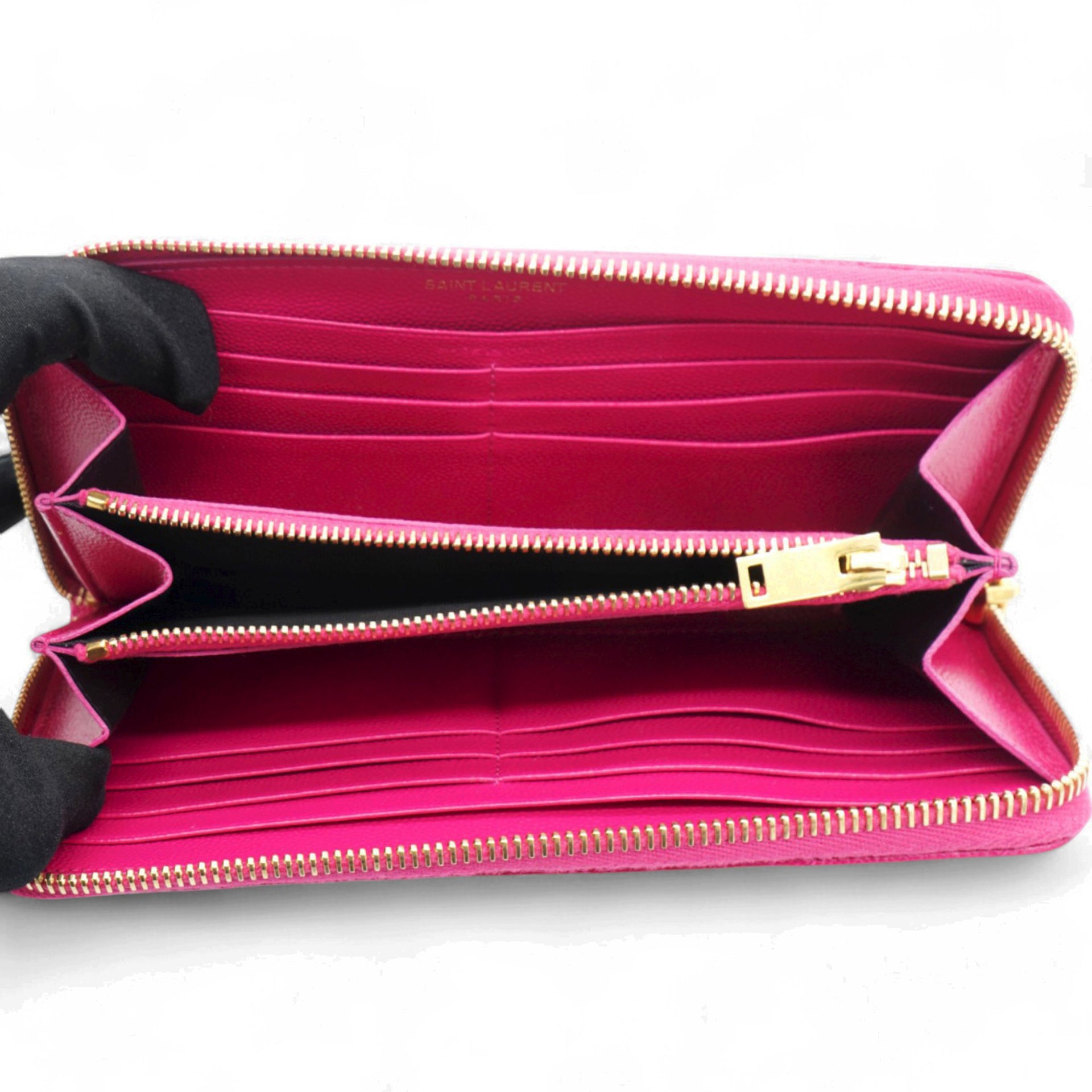 Grain De Poudre Matelasse Chevron Monogram Zip Around Wallet Fuchsia