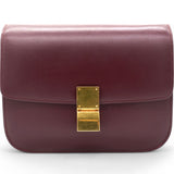 Box Calfskin Medium Classic Box Flap Bag Burgundy