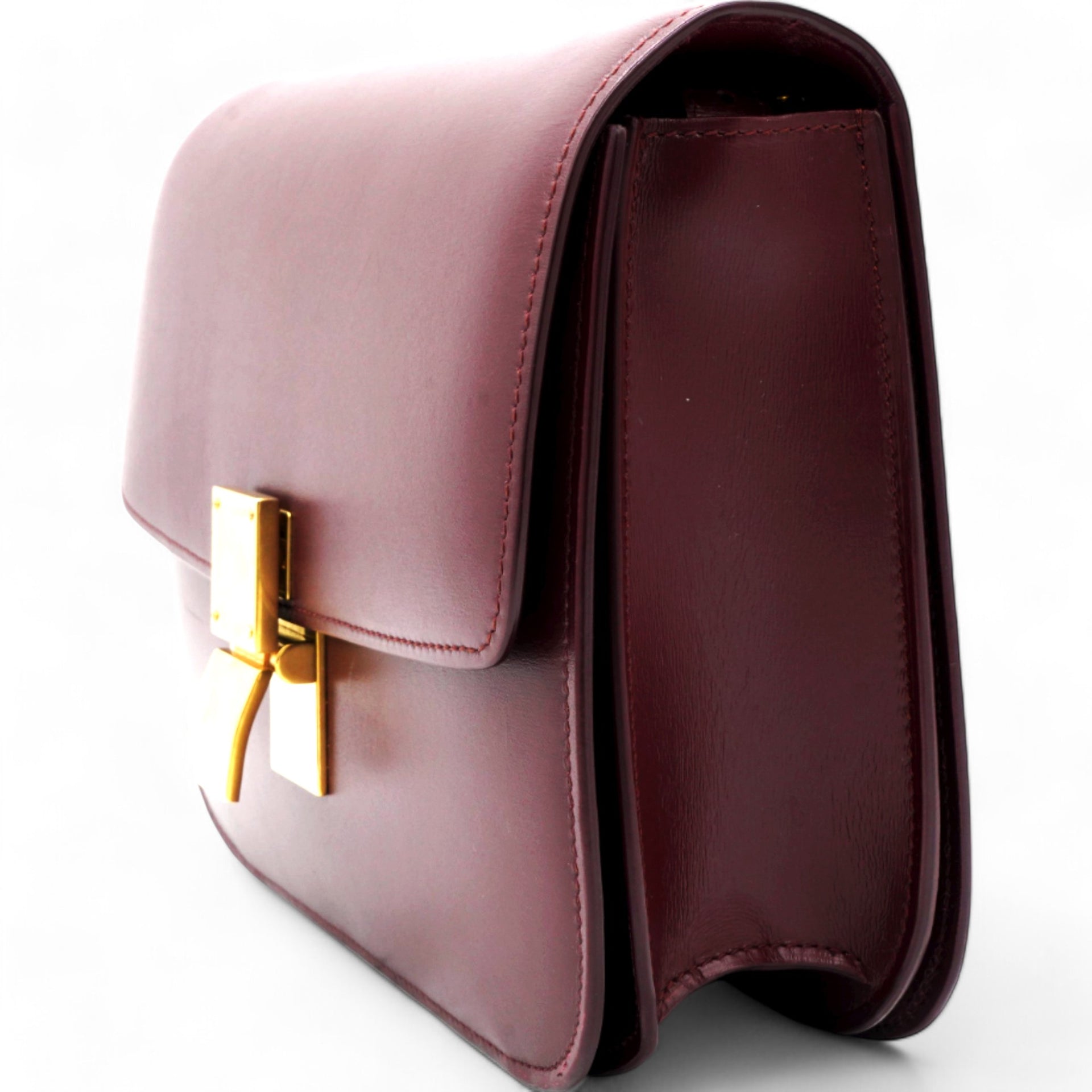 Box Calfskin Medium Classic Box Flap Bag Burgundy